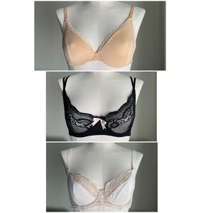 LOT of 3 Lace Bras Sz 32 C Beige Tan Black Cosabella Eberjey Le Mistere Chic